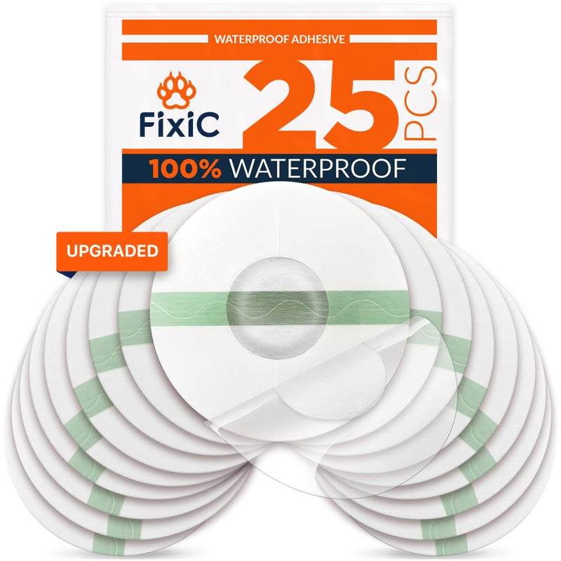 Fixic Libre 3 Sensor Covers - 25 Pack - Freestyle Adhesive Patches for Libre 3 & Plus Sensors - No Glue in the Center - Pre-Cut Back Paper - The Best Fixation for Your Sensor! (Upgraded, Transparent) - Image 1