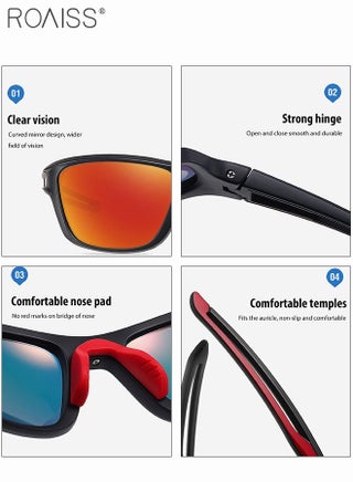 Polarized Sports Sunglasses for Men Women UV400 Protection Cycling Glasses with TR90 Frame and Orange Red Lens Goggles for Baseball Running Fishing Golf - view 4
