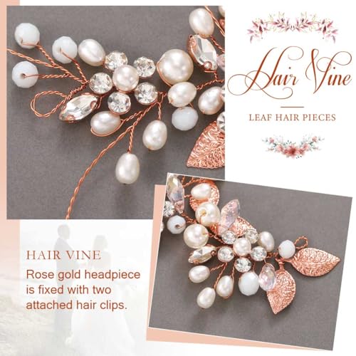 Gorais Bride Wedding Hair Vine Pearl Bridal Headpieces Leaf Hair Accessories for Women and Girls - Image 3