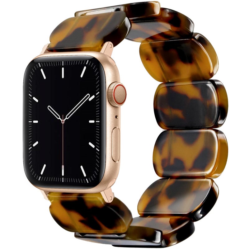 Newlibery Resin Stretchy Watch Bands Women Compatible with Apple Watch 38mm 40mm 41mm 42mm (S11/10) Tortoise Light Bracelet Beaded Elastic Strap for iWatch Series11/10/9/8/7/6/5/4/3/2/1/SE/Ultra (S) - Image 1