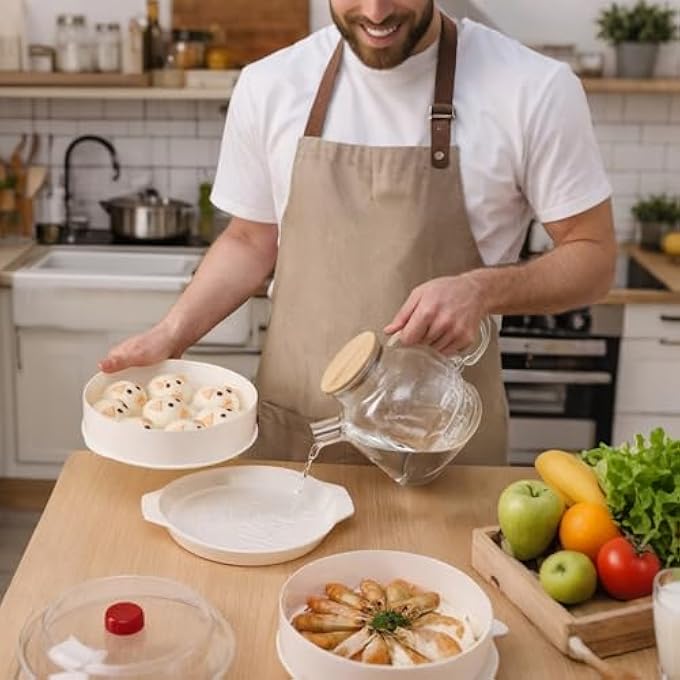 قدر بخار كبير للطهي - قدر بخار مزدوج الطبقات للخضراوات - وعاء بخاري لمستلزمات المطبخ لفرن الميكروويف الأرز والخضراوات والأسماك ودقيق الشوفان والكعك المطهو ​​على البخار والمنزل والشقق والمطاعم - Image 3