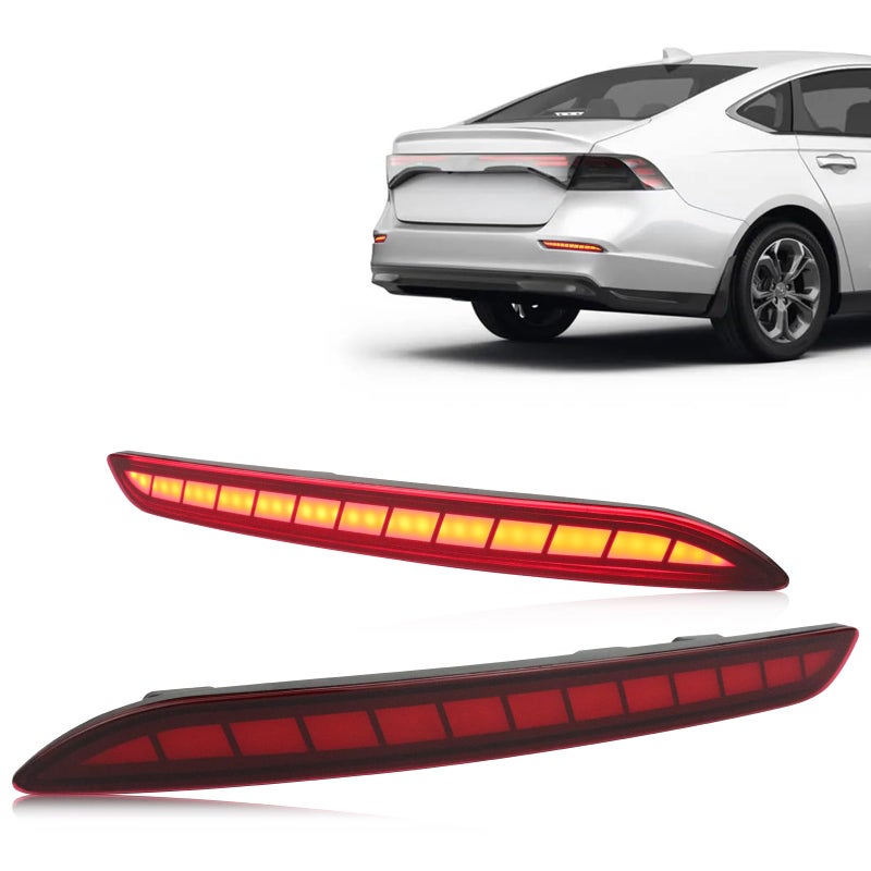 GEEGEETOP Red Lens LED Rear Reflector Bumper Fog Light Assembly Compatible With Honda Accord 2023 2024 LX EX Sport Hybrid Functions 3In1 Kit RED