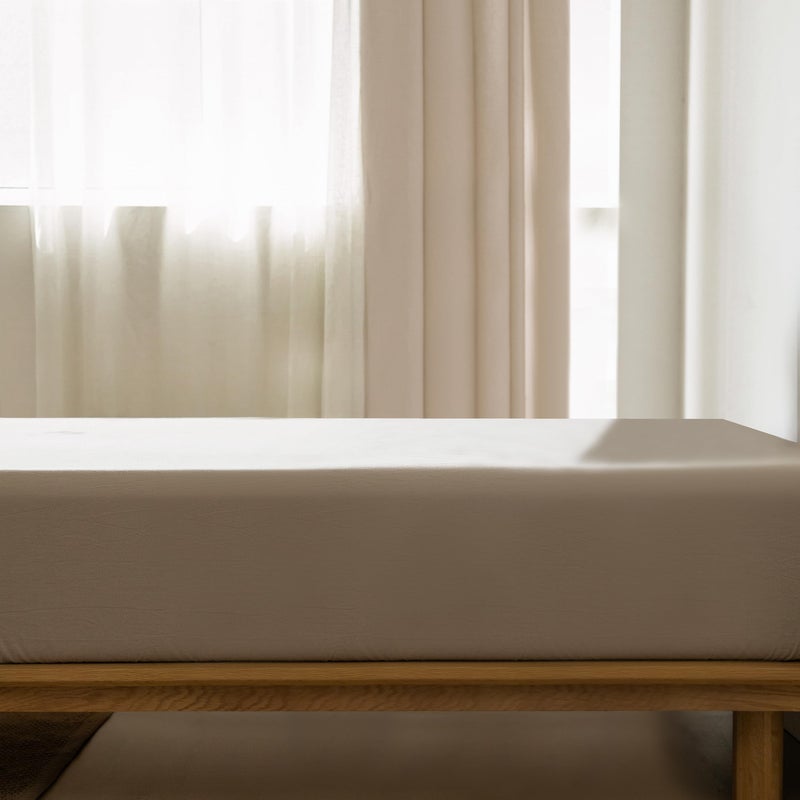 MooMee Fitted Bottom Sheet Only 100% Washed Cotton Linen Like Textured Breathable Durable Soft Comfy Deep Pocket Fits Mattress up to 17"" (Mocha Brown  Queen) - Image 2