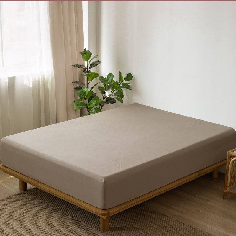 MooMee Fitted Bottom Sheet Only 100% Washed Cotton Linen Like Textured Breathable Durable Soft Comfy Deep Pocket Fits Mattress up to 17"" (Mocha Brown  Queen) - Image 3