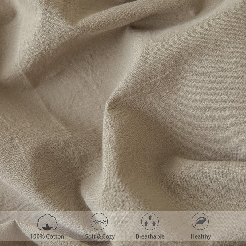 MooMee Fitted Bottom Sheet Only 100% Washed Cotton Linen Like Textured Breathable Durable Soft Comfy Deep Pocket Fits Mattress up to 17"" (Mocha Brown  Queen) - Image 5