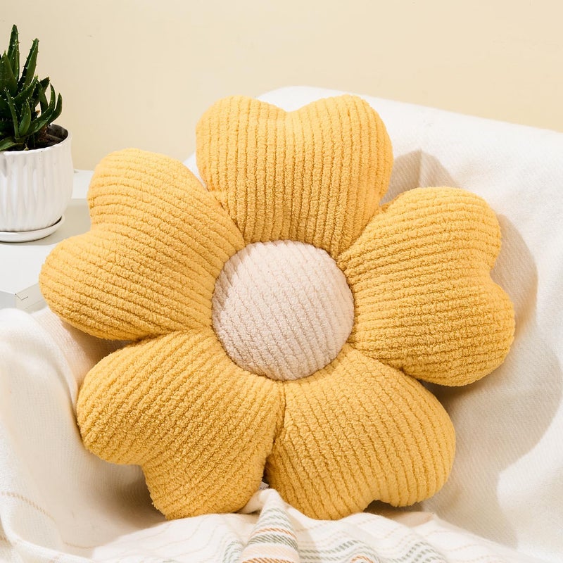 Sioloc Daisy Flower Pillow - Yellow Playful Decorative Throw Pillow for Bed, Cute Flower Shaped Floor Cushion for Chair, Couch & Room Decor (15.7 Inch) - Image 1