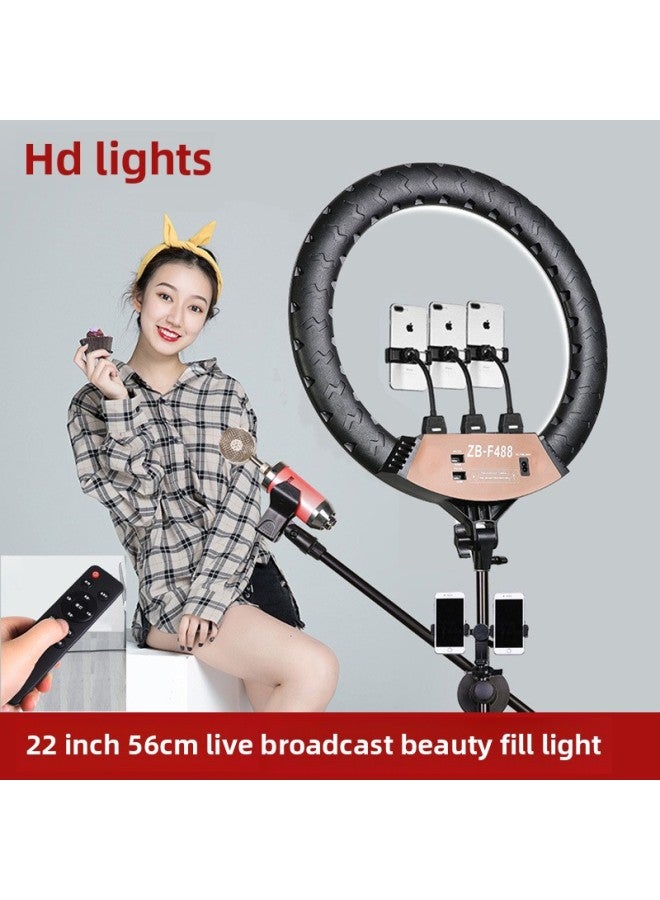 Loquat 18 Inch ZB-F348 22 Inch ZB-F488 LED Ring Light Beautiful Anchor Live Light Bright Muscle Fill Light-Light Source Color:22 Inch ZB-F488 Three-position - Image 1