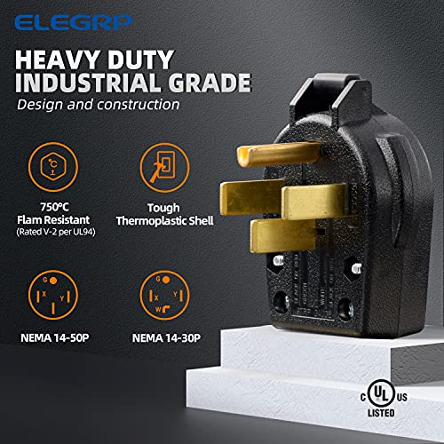 ELEGRP NEMA 14-30P & NEMA 14-50P Plug, 4 Prong Dryer/Range Oven Stove Angle Plug, Straight Blade Heavy Duty, 30 Amp 50 Amp 125/250V, Industrial Grade, Grounding, 3 Pole 4 Wire, UL Listed - Image 2
