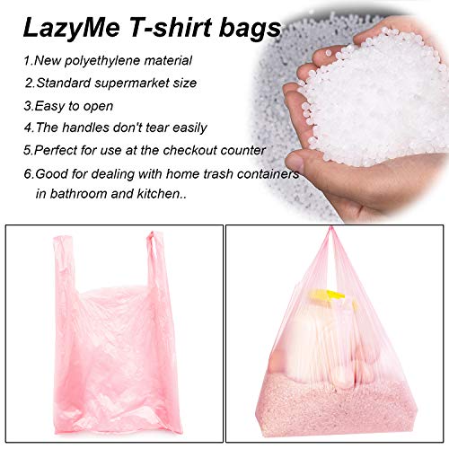 LazyMe أكياس تي شيرت، أكياس بلاستيكية وردية مع مقابض للبقالة والتجزئة، أكياس بلاستيكية للأعمال، 12x20 بوصة (50 قطعة) - Image 5