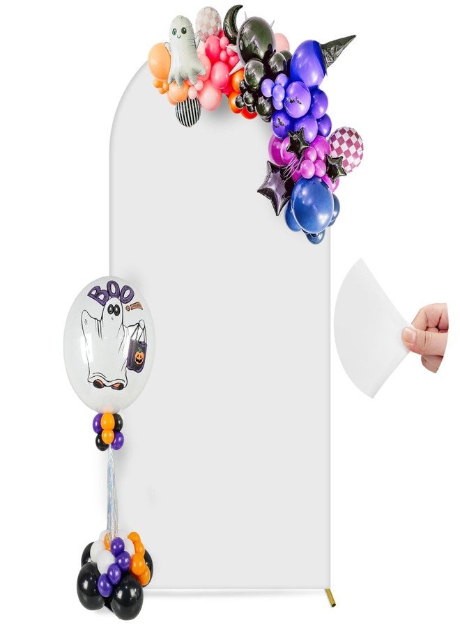 JINSUI Wedding White Arch Backdrop Cover 7.2FT, Dual-Sided Round Top Spandex Cover Fitted Party Arch Backdrop Stand, Balloon Arch Backdrop Thick Background for Baby Shower Birthday Decoration Ceremony - Image 1