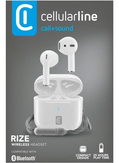 CELLULARLINE RIZE WIRELESS HEADSET  The headset Offers up to 25 Hours of Total Playtime with the Charging Case, Making it Ideal For Long Listening Sessions Without Frequent Recharging.(WHITE)