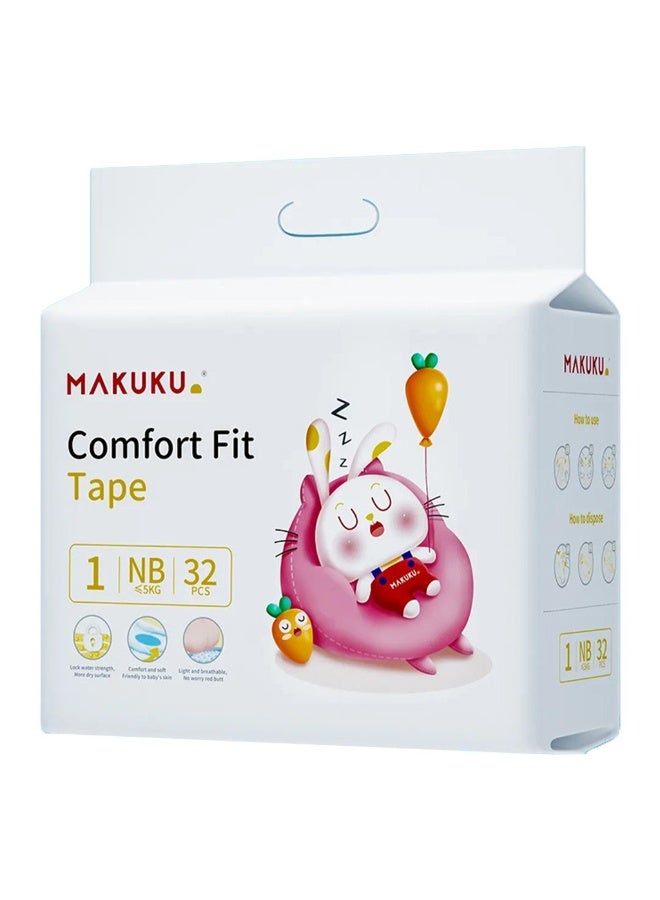 Makuku Comfort Fit Tape Newborn Diapers, Size 1 For 0 To 5Kg, Pack of 32's
