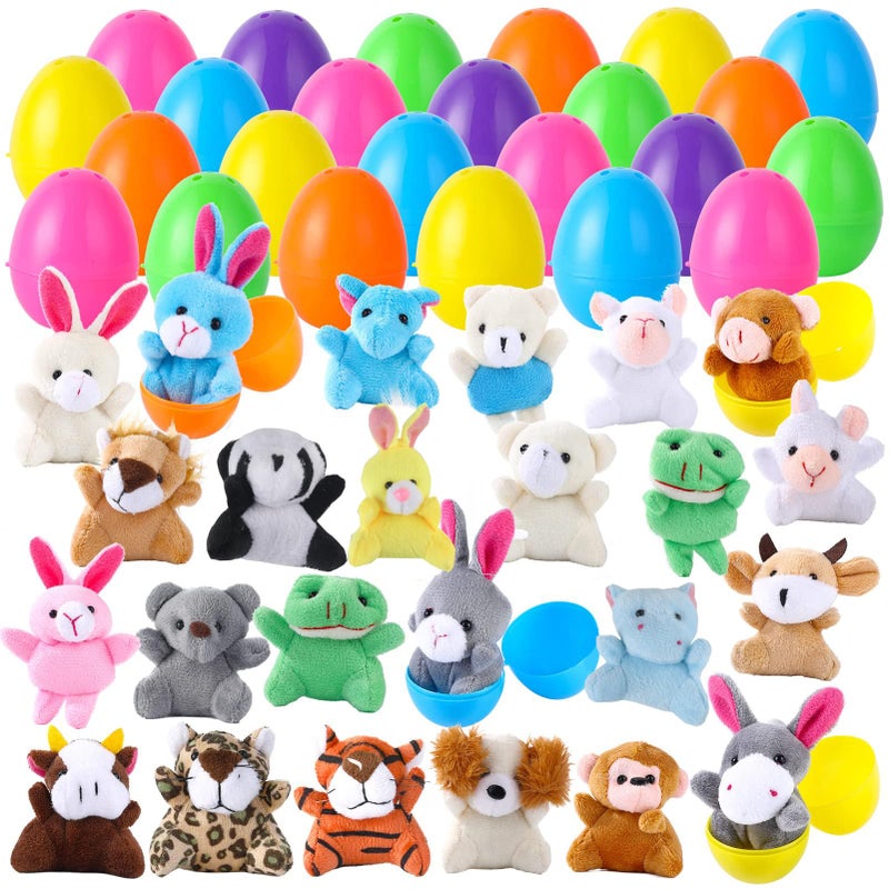 ThinkMax 24 pcs Easter Eggs Filled with Mini Plush Animals Toy for Basket Stuffers/Fillers, Hunt, Party Favor - Image 1