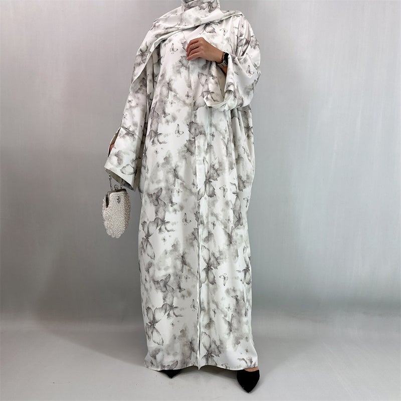 monica fashion Fashion Printed Loose Cardigan Robe with Headscarf - Image 2