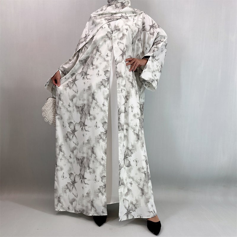 monica fashion Fashion Printed Loose Cardigan Robe with Headscarf - Image 3