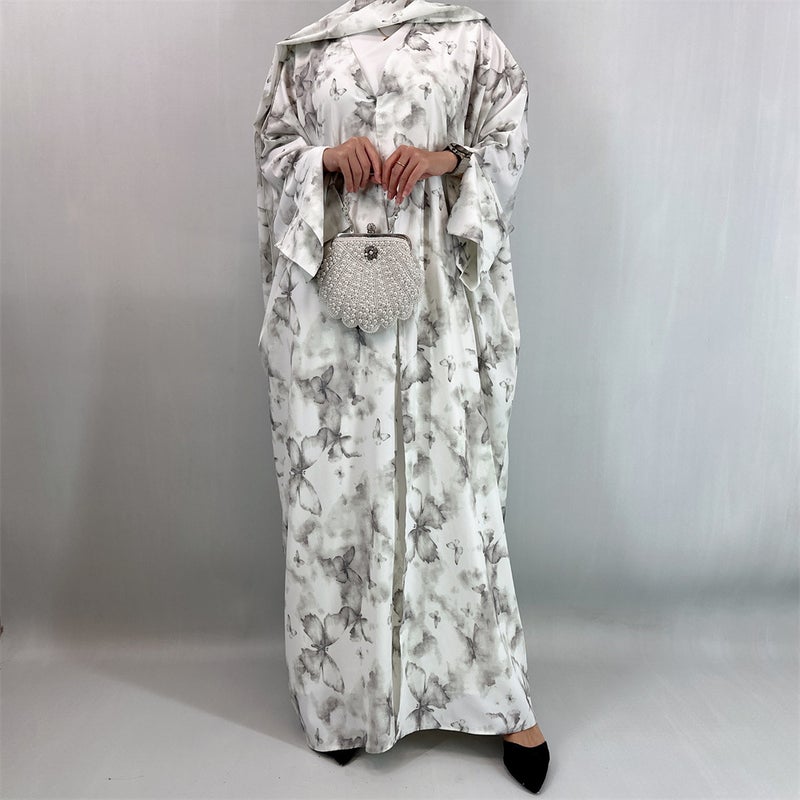 monica fashion Fashion Printed Loose Cardigan Robe with Headscarf - Image 1