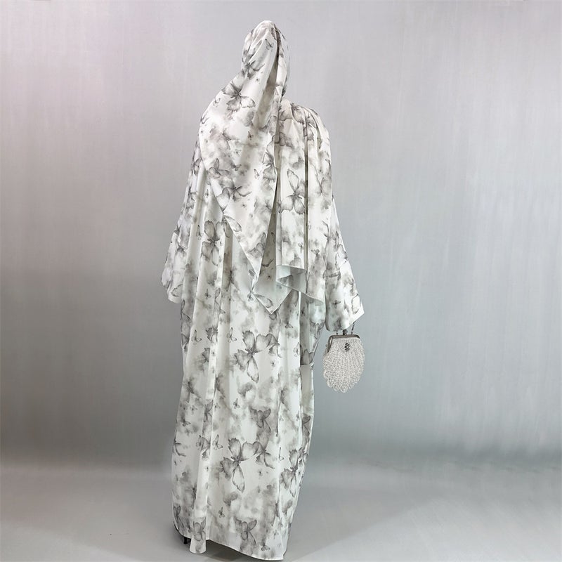 monica fashion Fashion Printed Loose Cardigan Robe with Headscarf - Image 5