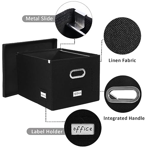 DYWMM File Organizer Collapsible Storage Box for Office File Box with Lids Document Organizer for Office and Home Easy Slide Durable Hanging File Box (Black) - Image 3
