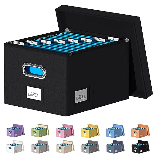 DYWMM File Organizer Collapsible Storage Box for Office File Box with Lids Document Organizer for Office and Home Easy Slide Durable Hanging File Box (Black) - Image 1