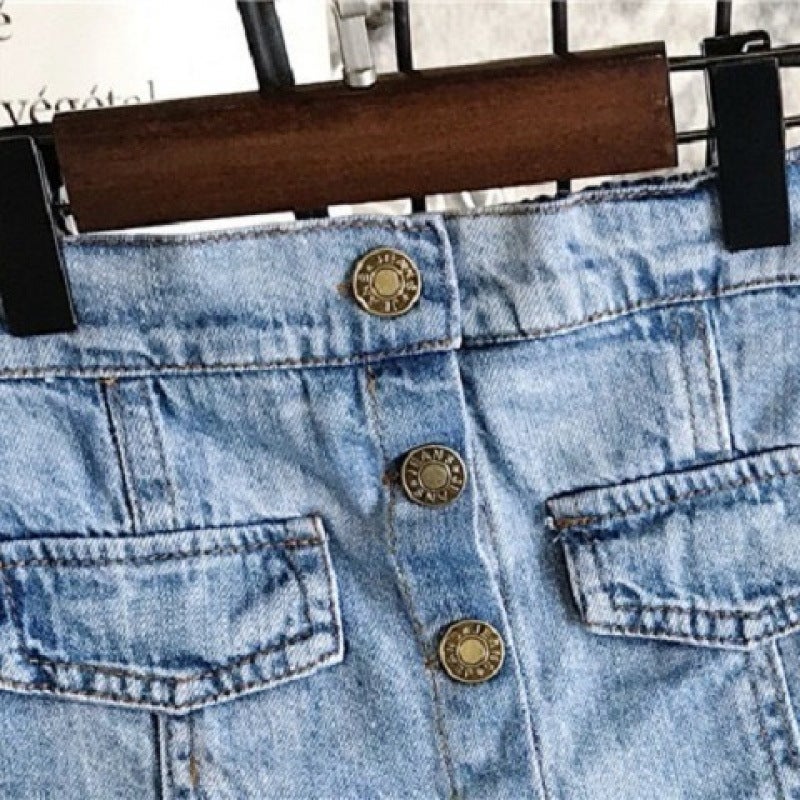 Baby Denim Skirt 2025 Style Girls And Kidsren'S Clothing Kidsren'S Color Button Denim Skirt Pants Summer - Image 5
