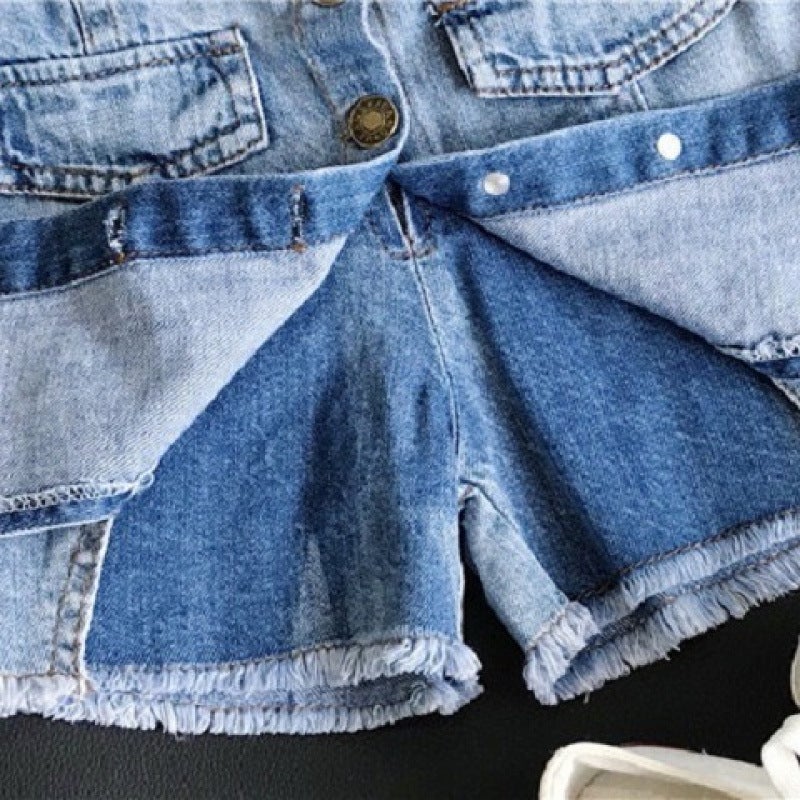Baby Denim Skirt 2025 Style Girls And Kidsren'S Clothing Kidsren'S Color Button Denim Skirt Pants Summer - Image 4