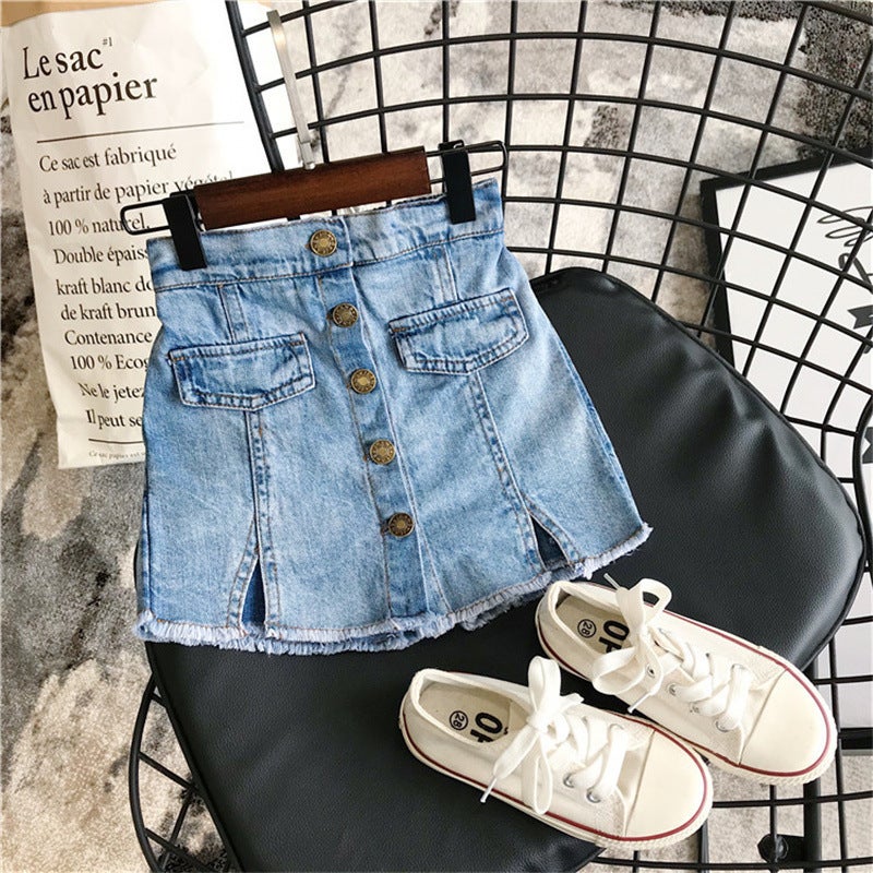 Baby Denim Skirt 2025 Style Girls And Kidsren'S Clothing Kidsren'S Color Button Denim Skirt Pants Summer - Image 2