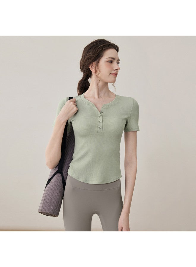 YouYou Yoga Wear For Women 2025 Spring Short-sleeve Sports Button Slim-fit Fitness Pilates Top - Image 2