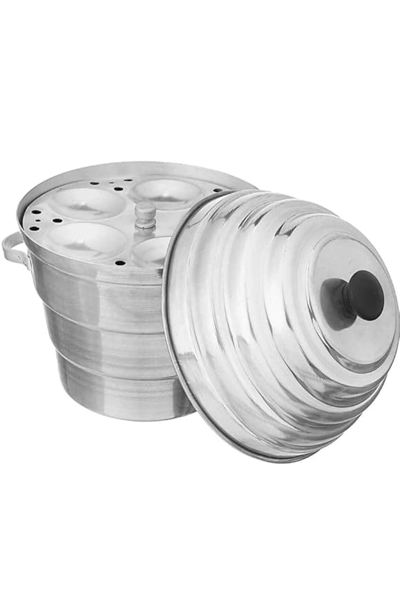 VOMI Idli cooker Aluminium Maker Cooker with Khaman Dhokla Plates idli pot 4 Idli Plates3 Dhokla Plates 1 Jaali 15 Idli Silver - Image 1