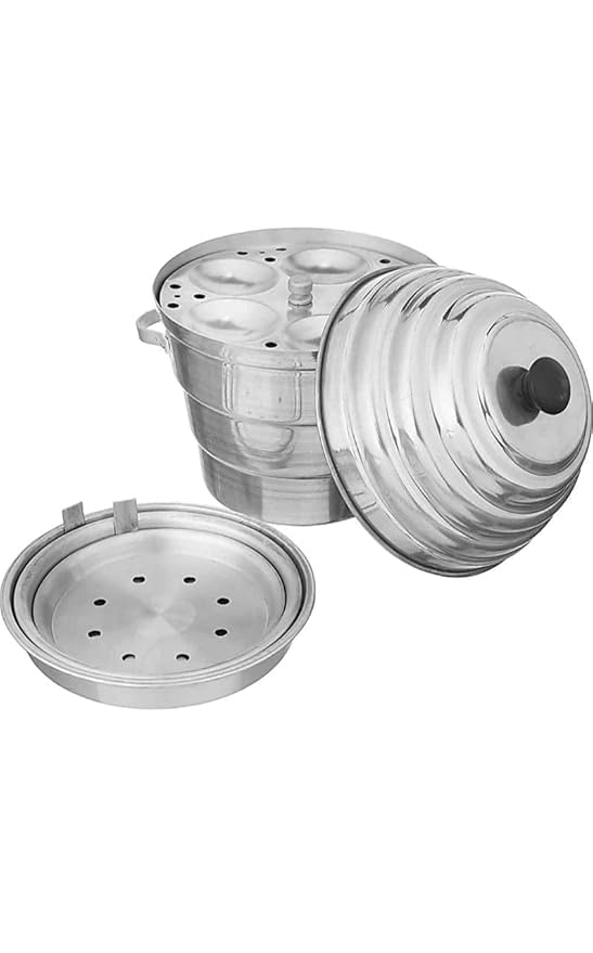 VOMI Idli cooker Aluminium Maker Cooker with Khaman Dhokla Plates idli pot 4 Idli Plates3 Dhokla Plates 1 Jaali 15 Idli Silver - Image 3