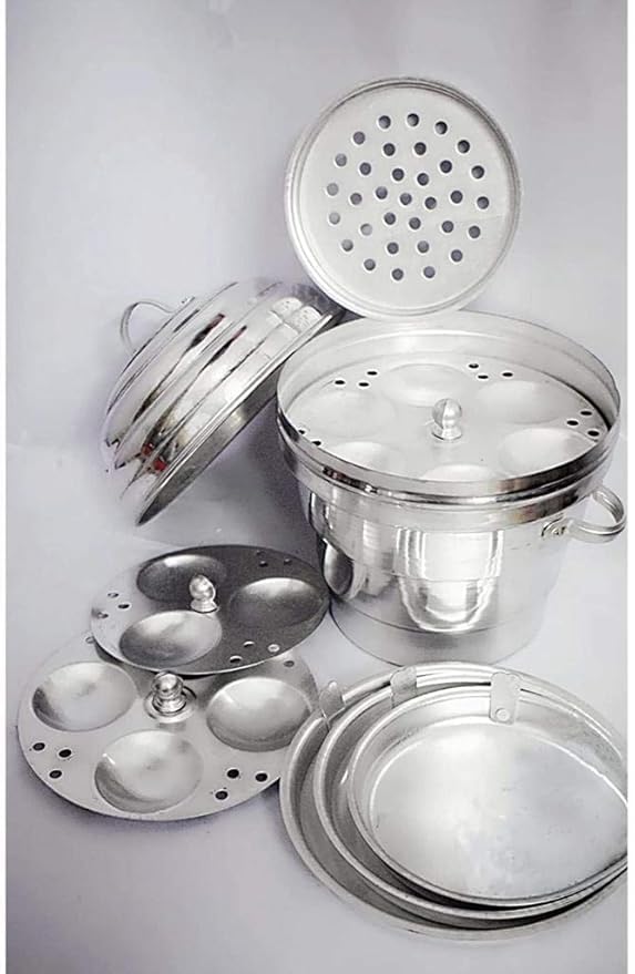 VOMI Idli cooker Aluminium Maker Cooker with Khaman Dhokla Plates idli pot 4 Idli Plates3 Dhokla Plates 1 Jaali 15 Idli Silver - Image 4