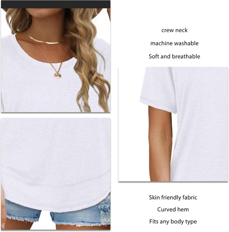 klarako Women Casual Short Sleeve T Shirt Crew Neck Curved Hem Loose Top Ladies Summer Round Neck Tee Basic Solid Color Blouse - Image 4
