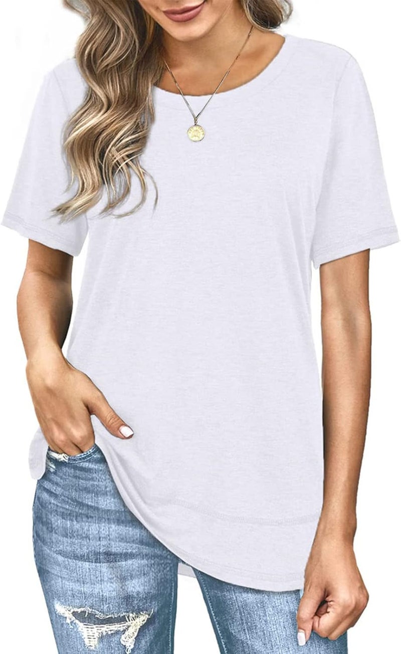 klarako Women Casual Short Sleeve T Shirt Crew Neck Curved Hem Loose Top Ladies Summer Round Neck Tee Basic Solid Color Blouse - Image 5
