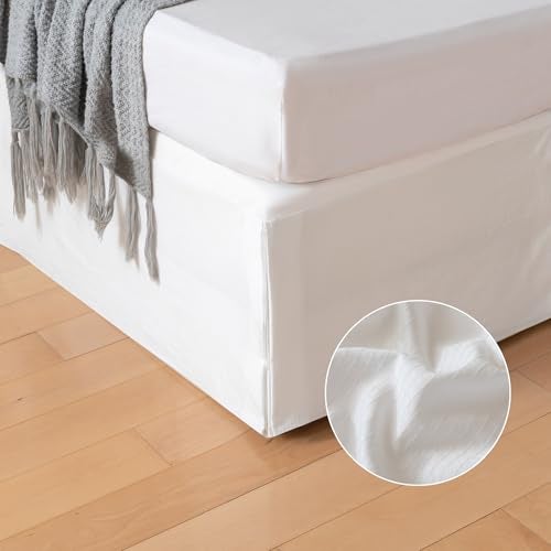 TSUTOMI Pleated Bed Skirt Queen Size, Tailored Dust Ruffle 14 Inch Drop Easy Fit, Pleated Grid Plaid Bedskirts, Machine Washable, Anti-Slip, Microfiber, No Split Corners-White - Image 2