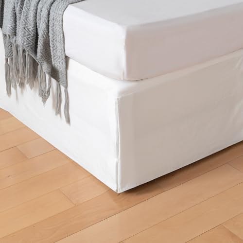 TSUTOMI Pleated Bed Skirt Queen Size, Tailored Dust Ruffle 14 Inch Drop Easy Fit, Pleated Grid Plaid Bedskirts, Machine Washable, Anti-Slip, Microfiber, No Split Corners-White - Image 1