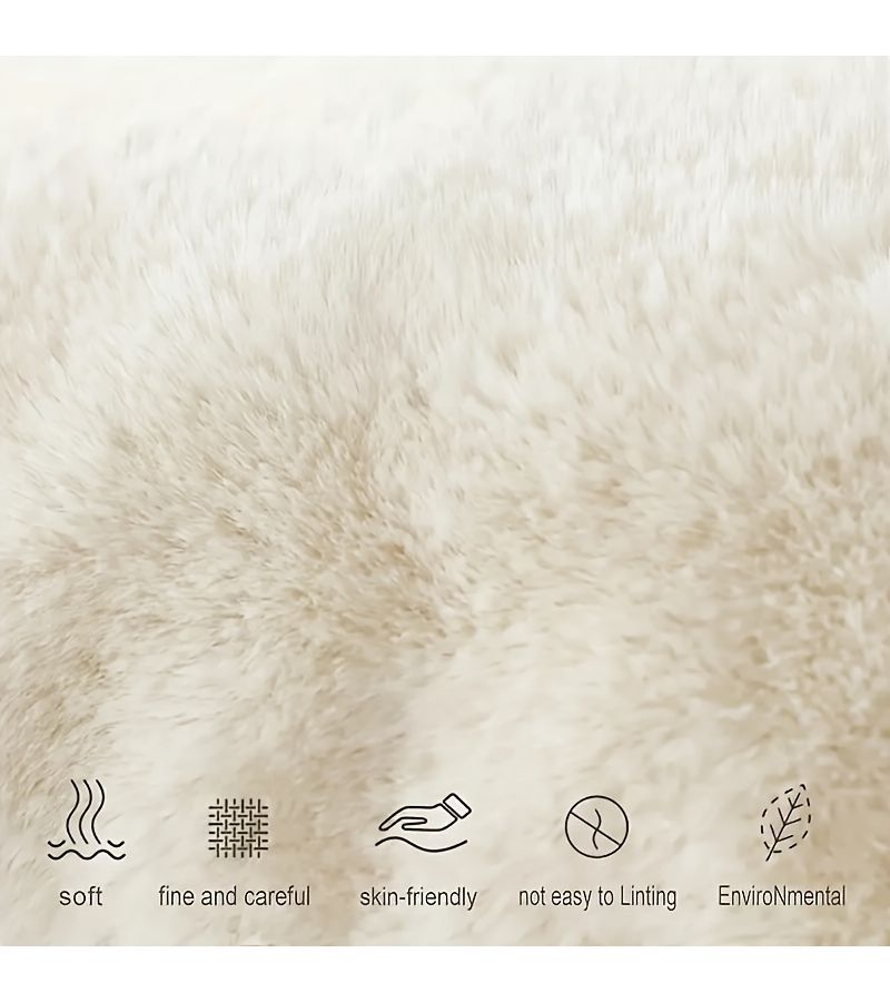 Luxury Faux Rabbit Fur Throw Pillow Cover Beige 18x18 Inch Ultra Soft Warm Plush Cushion Case for Sofa Bedroom Car Home Decor with Zipper Closure - Image 5