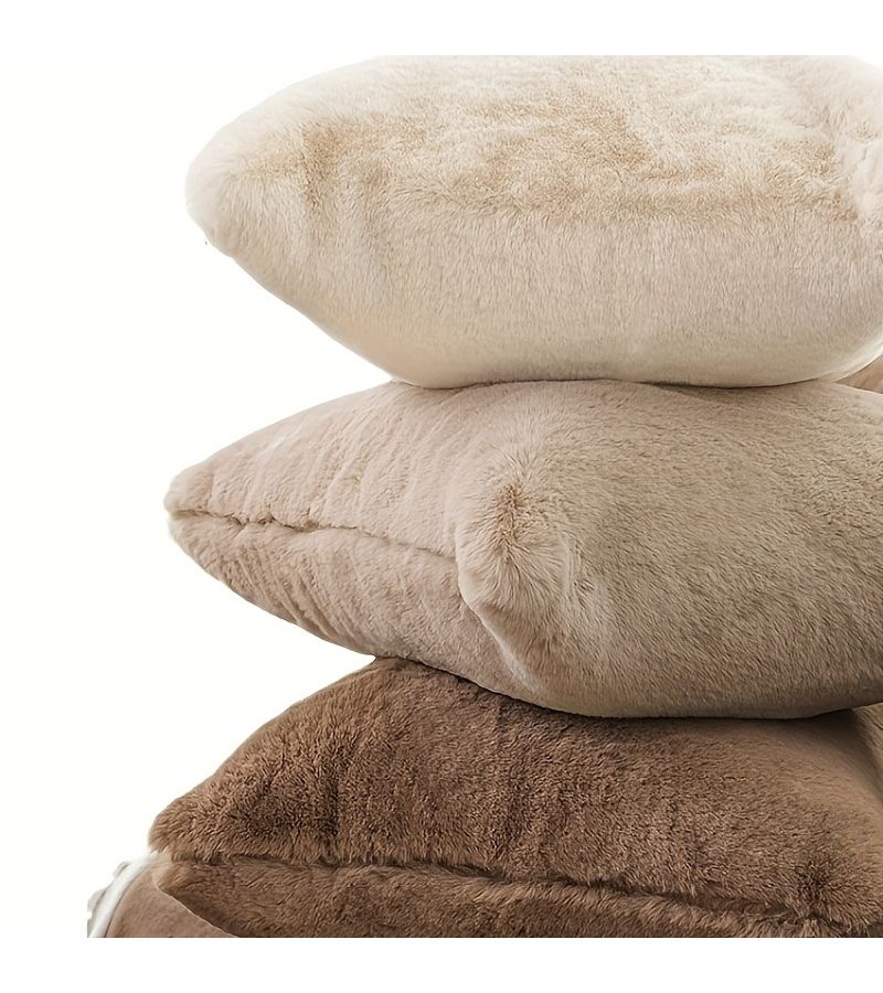 Luxury Faux Rabbit Fur Throw Pillow Cover Beige 18x18 Inch Ultra Soft Warm Plush Cushion Case for Sofa Bedroom Car Home Decor with Zipper Closure - Image 4