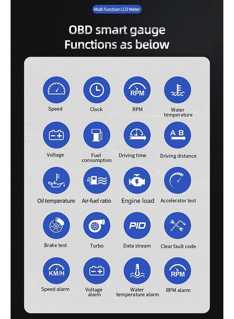 OBD2 Car HUD OBD Head Up Display Auto Smart Car On-board Computer Gauge Digital Speedometer Temperature Engine RPM Alarm - Image 4