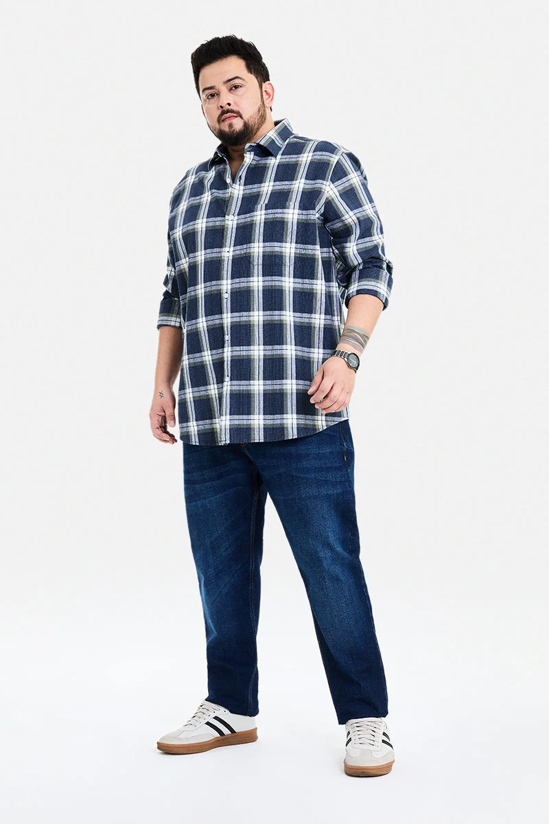 SNITCH Charcoal Grey Checkered Long Sleeve Regular Fit Casual Plus Size Shirt