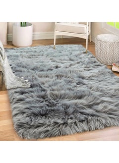 Gorilla Grip Fluffy Faux Fur Rug, Machine Washable Soft Furry Area Rugs, Rubber Backing, Plush Floor Carpets for Baby Nursery, Bedroom, Living Room Shag Carpet, Luxury Home Decor, 3x5, Gray