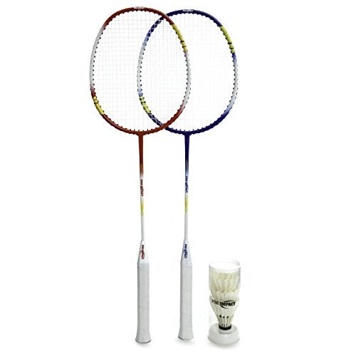 Pro Impact Badminton Racket Set - Aluminum Head with Steel Shaft - Includes Lightweight Rackets & Feather Shuttlecocks with Carrying Case - Outdoor Games for Adults and Family - Image 2