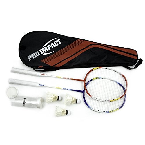 Pro Impact Badminton Racket Set - Aluminum Head with Steel Shaft - Includes Lightweight Rackets & Feather Shuttlecocks with Carrying Case - Outdoor Games for Adults and Family - Image 1