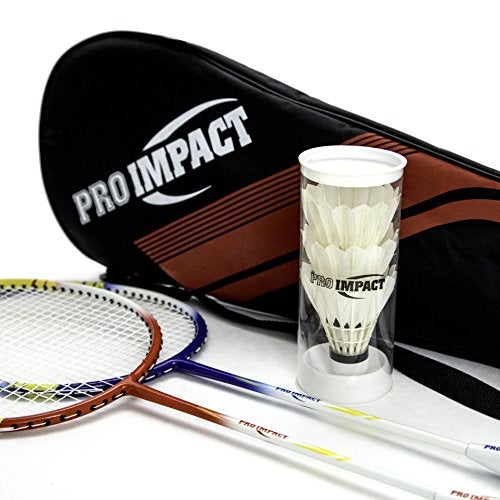 Pro Impact Badminton Racket Set - Aluminum Head with Steel Shaft - Includes Lightweight Rackets & Feather Shuttlecocks with Carrying Case - Outdoor Games for Adults and Family - Image 3