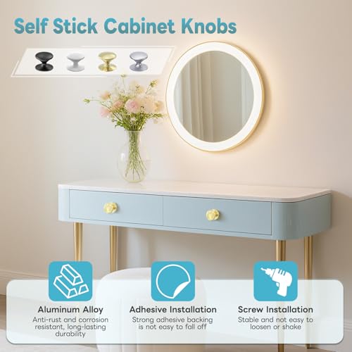 YogePote Self Adhesive Cabinet Knobs Aluminum Alloy SelfStick Drawer Pull Handles for Sliding Glass Door Cabinet Cupboard Dresser Closet Window Stick On NoDrilling Drawer Knobs 8 Gold - Image 3