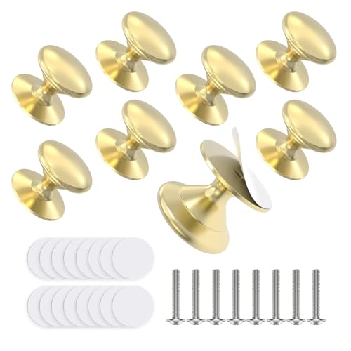 YogePote Self Adhesive Cabinet Knobs Aluminum Alloy SelfStick Drawer Pull Handles for Sliding Glass Door Cabinet Cupboard Dresser Closet Window Stick On NoDrilling Drawer Knobs 8 Gold - Image 1
