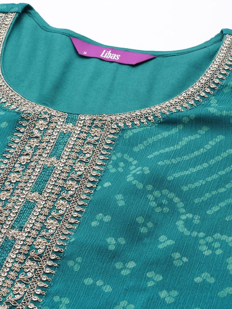 Libas Womens Printed Chiffon Straight Kurta With Trousers and Dupatta - Image 5