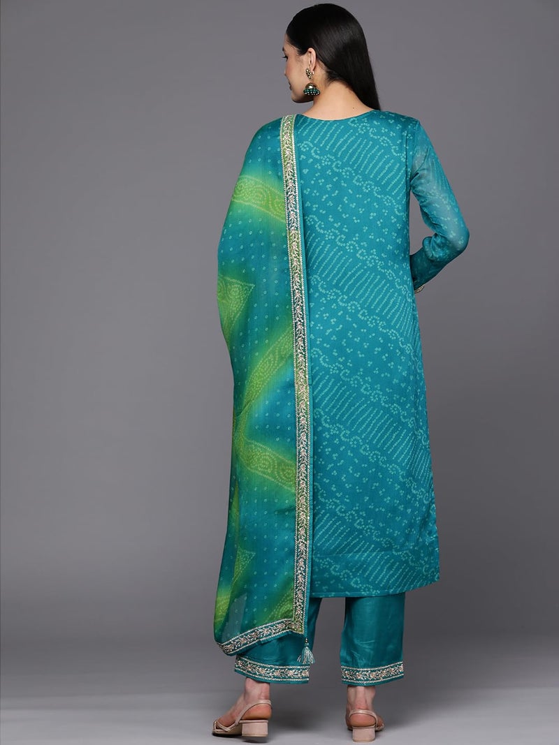 Libas Womens Printed Chiffon Straight Kurta With Trousers and Dupatta - Image 4
