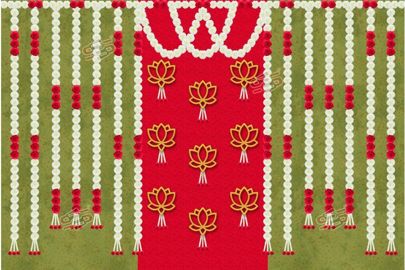 S2S قماش خلفية لتزيين البوجا - ستارة خلفية تقليدية لمناسبات الأعياد (لوتس مع زهور) (عبوة من 1) - Image 1