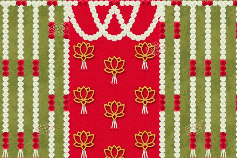 S2S قماش خلفية لتزيين البوجا - ستارة خلفية تقليدية لمناسبات الأعياد (لوتس مع زهور) (عبوة من 1) - Image 3