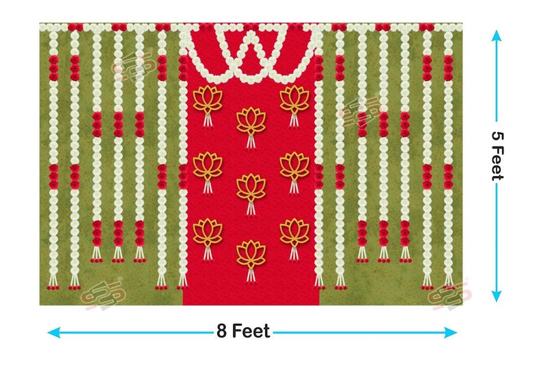 S2S قماش خلفية لتزيين البوجا - ستارة خلفية تقليدية لمناسبات الأعياد (لوتس مع زهور) (عبوة من 1) - Image 2