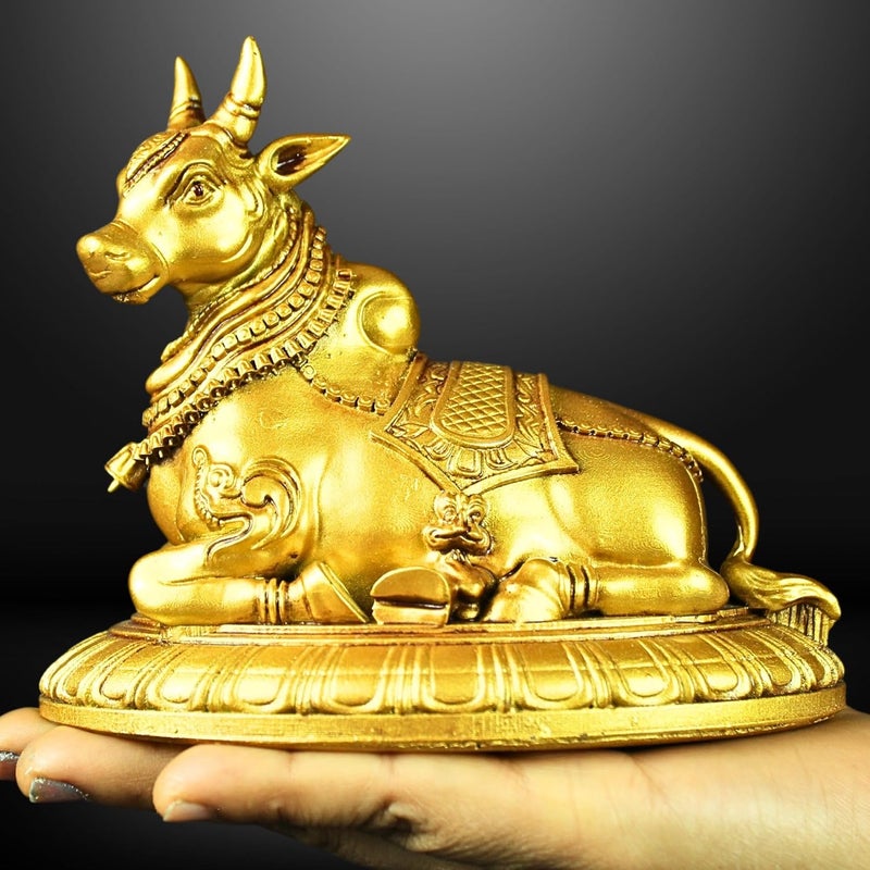 NEEANN Nandi Statue 45 Inches Sitting Posture Polystone Idol Spiritual Symbol of Loyalty Peace Protection Perfect for Vastu Pooja Room Office Home Decor Brass Colour - Image 3